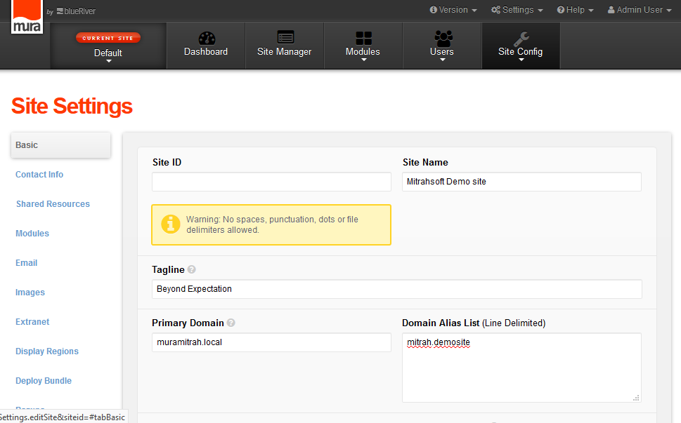 Mura CMS - Basic site settings