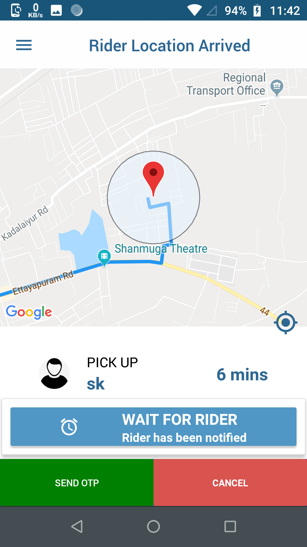 Mitrah Taxi app Driver view
